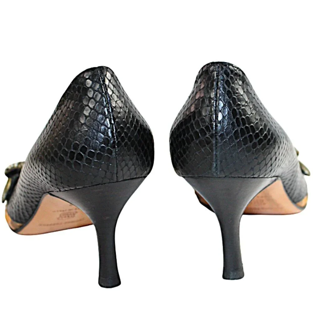 Luciano Padovan Two Tone Black Brown Snakeskin Leather Heel, Size 38 (US 7-7.5)